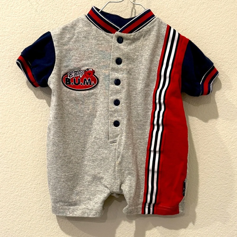 Baby B.U.M. Vintage Gray and Red Infant‎ Romper Size 3-6 Months